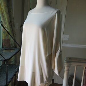 DKNY Size Large L  Silk Ivory Attached Slip  Kimono Tab Sleeves Top Excellent